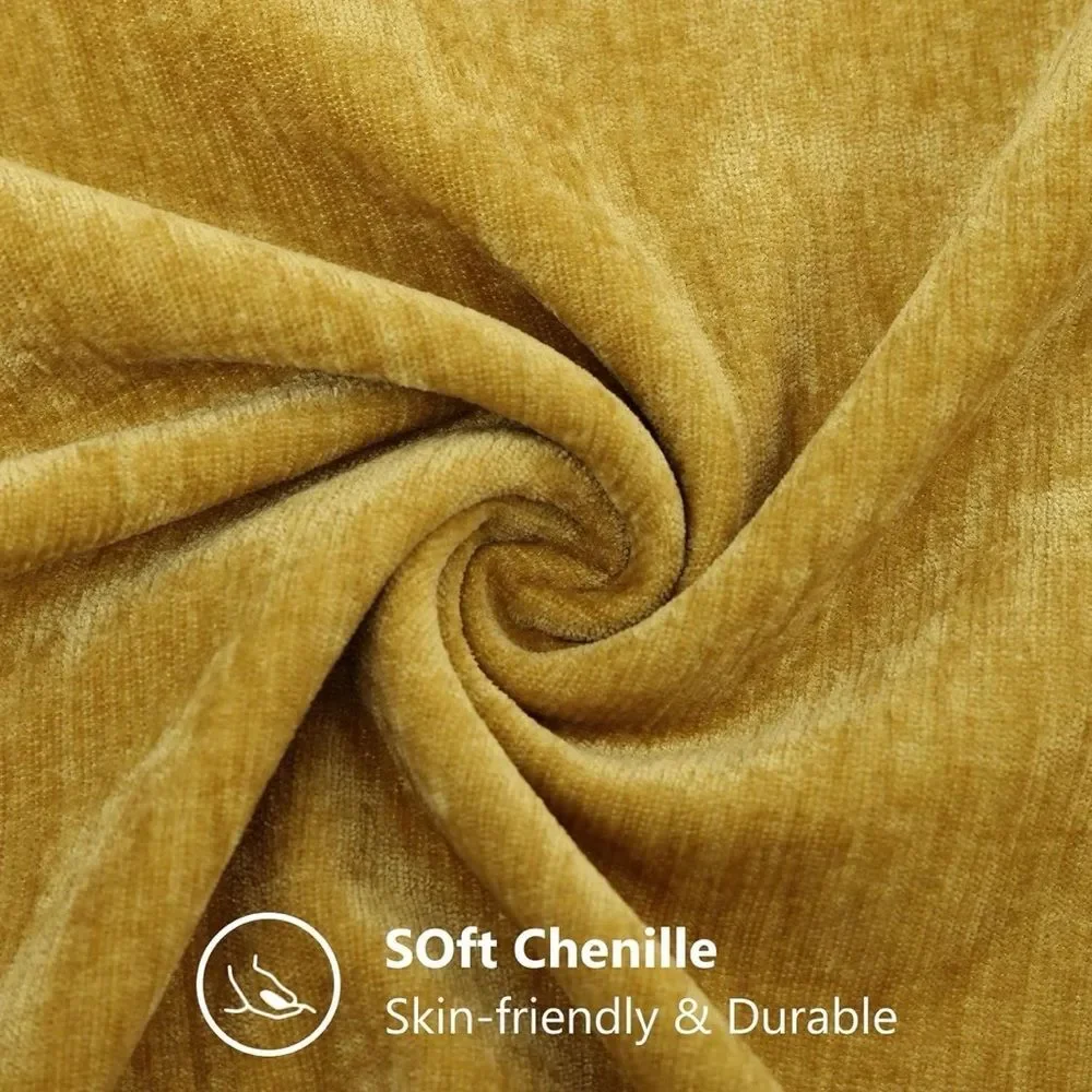 decorUhome Chenille Mineral Yellow Spring Throw Pillow Covers 24x24 Inch Set 2